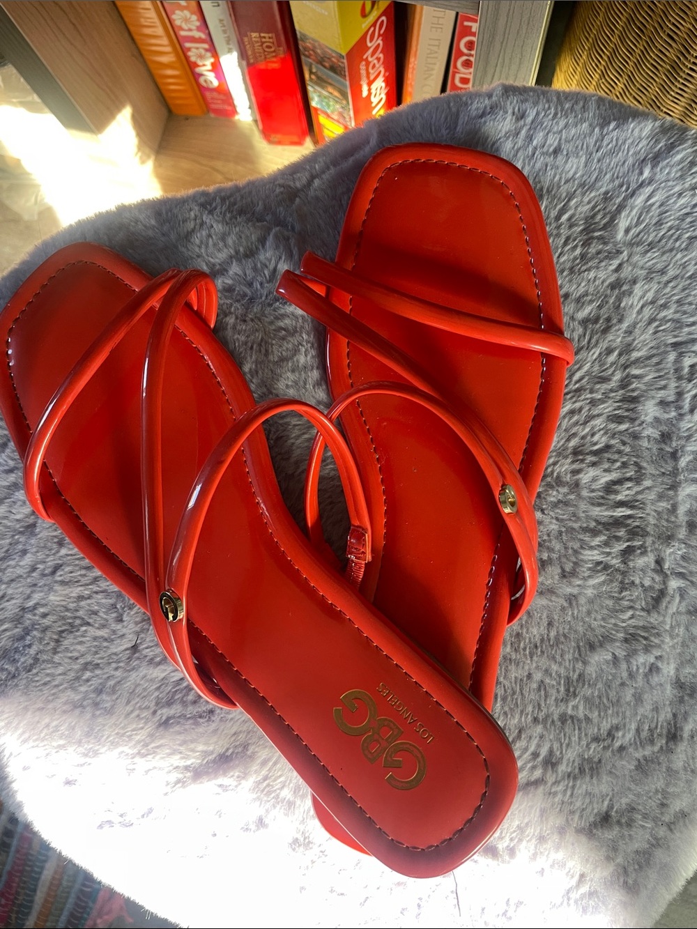 G by Guess Orange-Red Strappy Square-Toe Sandals